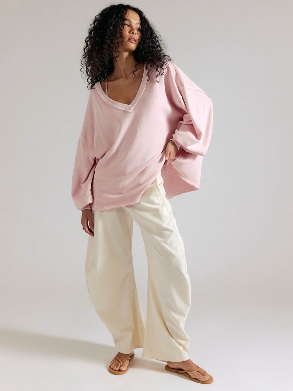 NWT FREE PEOPLE WE THE FREE VENICE V NECK SWEATSHIRT LILAC BLOOM - Picture 5 of 5